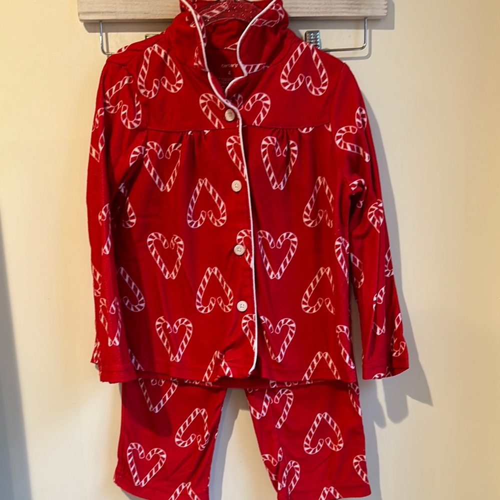 Red Kids Pajamas with Candy Cane Hearts